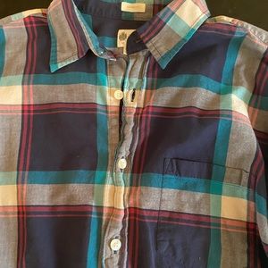 J Crew plaid button down shirt.
